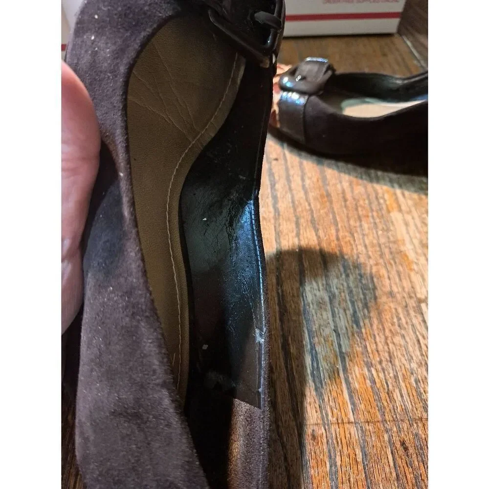 6.5M Alex Marie Brown Ran Round Toe Slip On Animal Print Low Wedge Heel Shoes